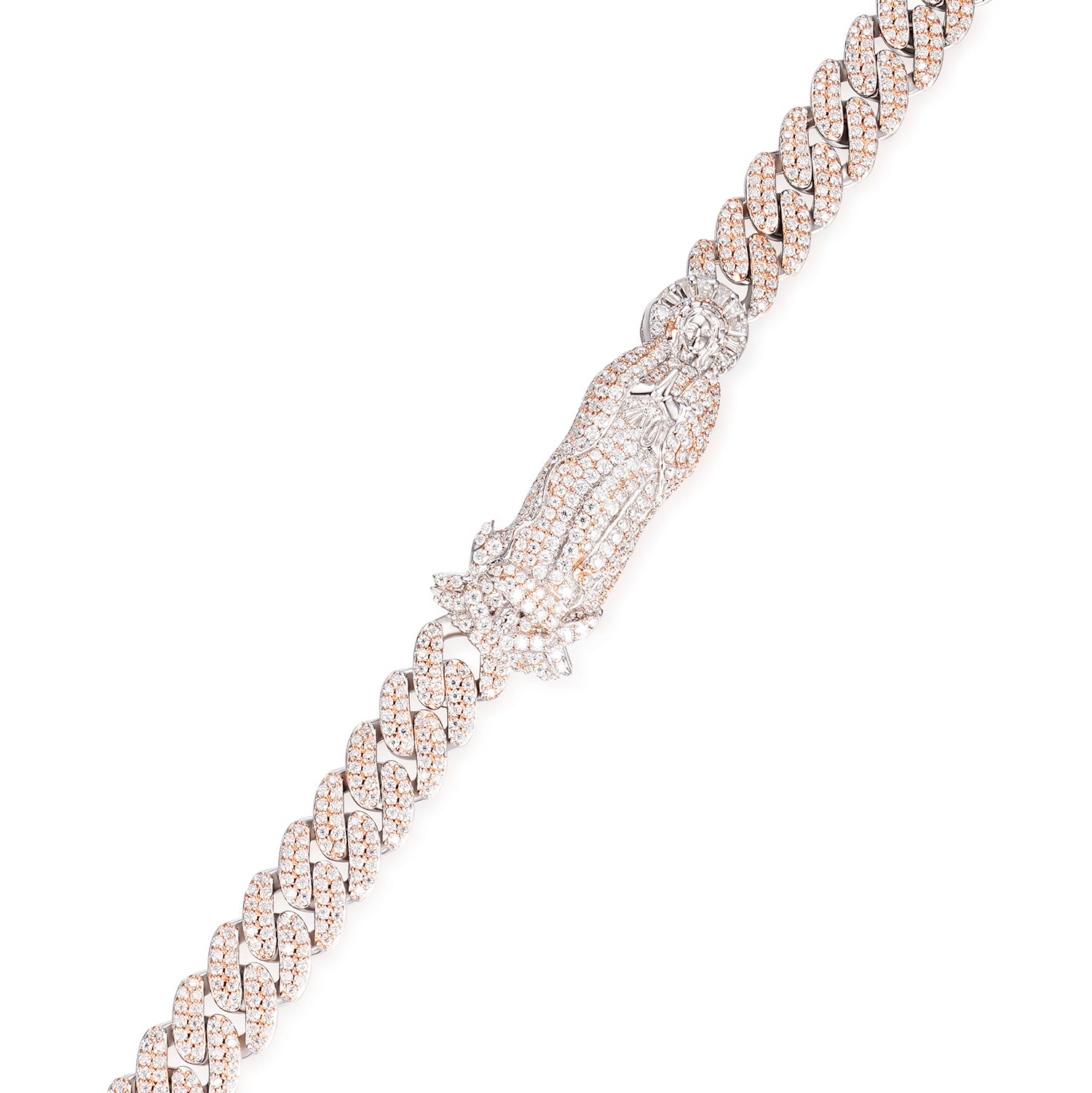 Fully Iced Moissanite Bracelet  Praying Hands x Rose Gold Cuban
