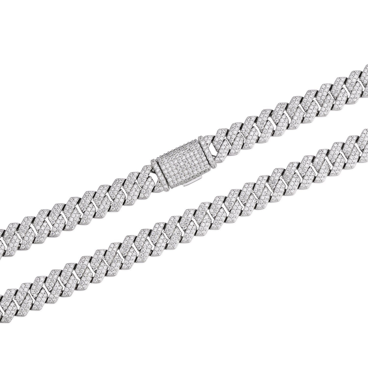 Fully Iced Moissanite Cuban Link Necklace – White Gold, All Sizes Available