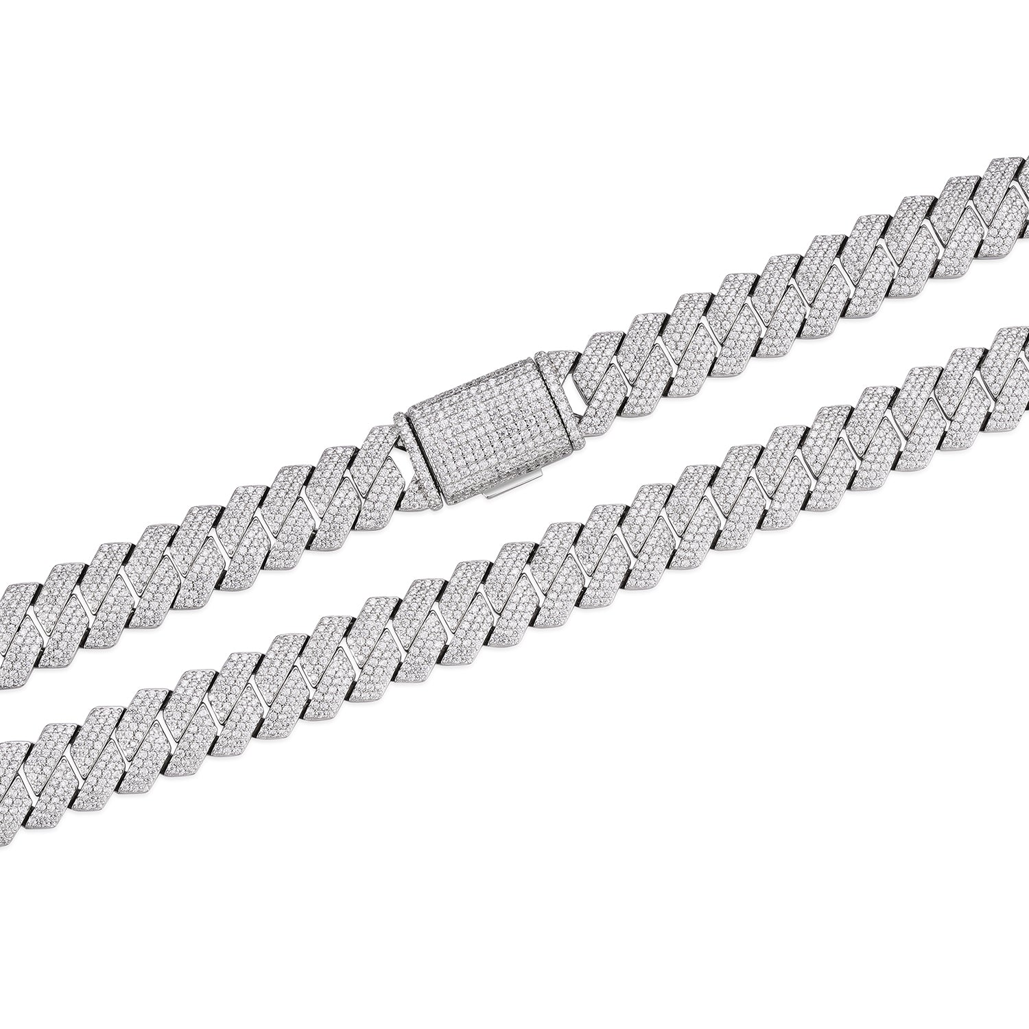 Fully Iced Moissanite Cuban Link Necklace – White Gold, All Sizes Available