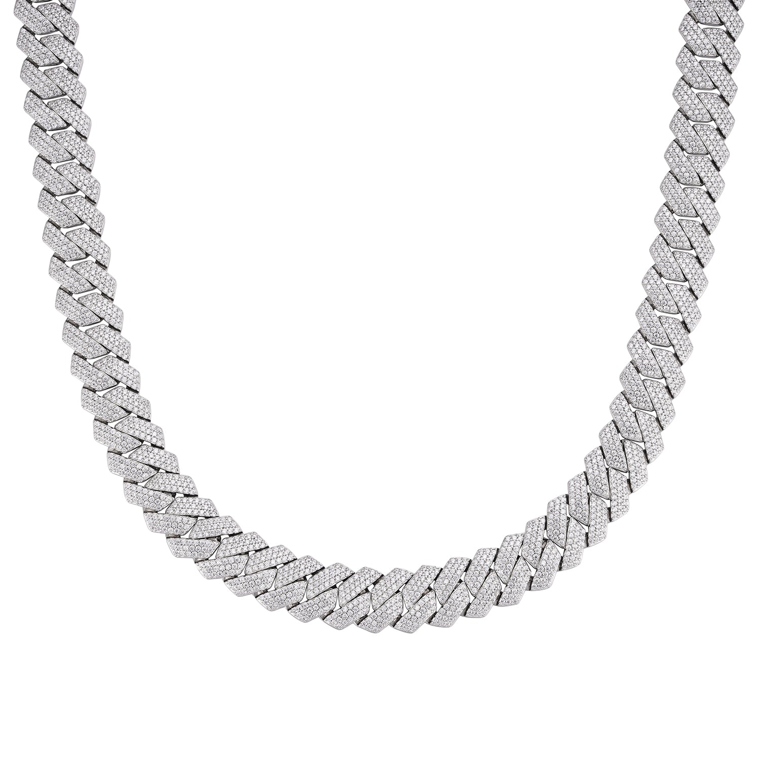 Fully Iced Moissanite Cuban Link Necklace – White Gold, All Sizes Available