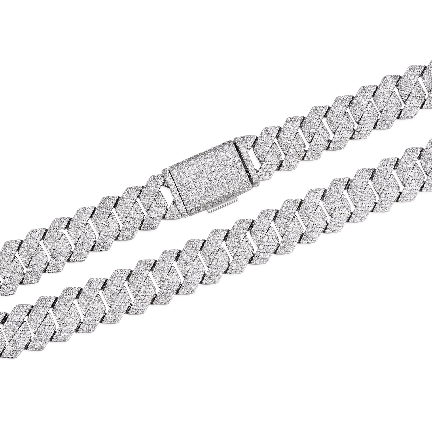 Fully Iced Moissanite Cuban Link Necklace – White Gold, All Sizes Available