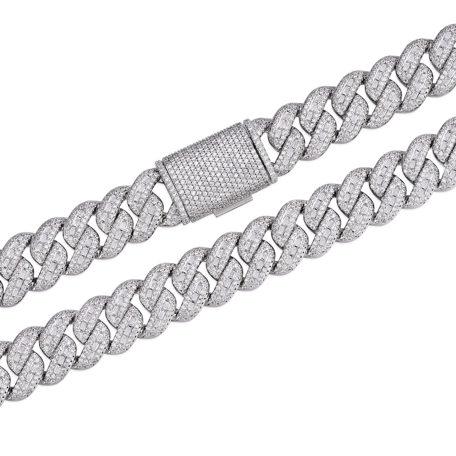 Fully Iced Out Baguette-cut VVS Moissanite Cuban Necklace (ALL SIZES)