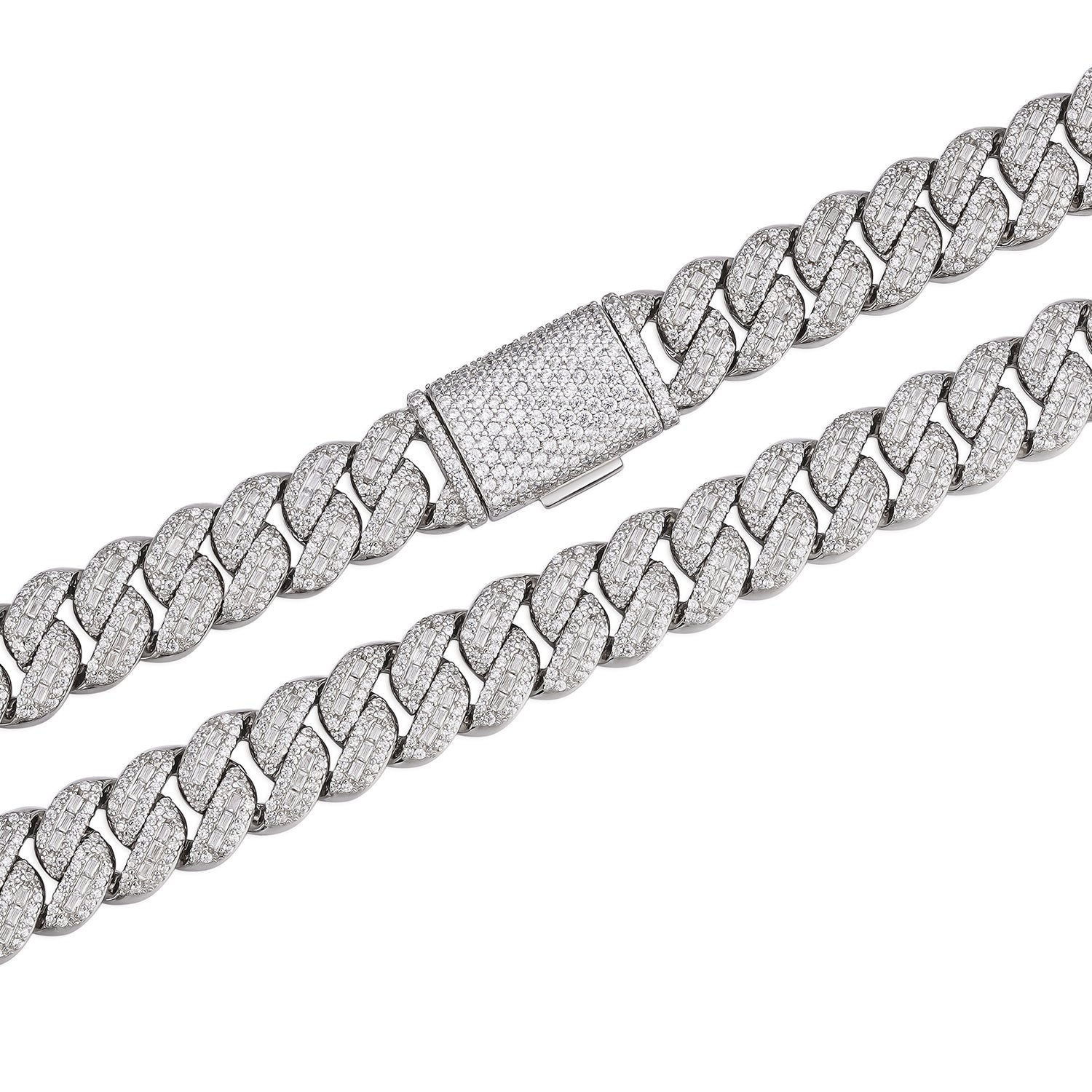 Fully Iced Out Baguette-cut VVS Moissanite Cuban Necklace (ALL SIZES)