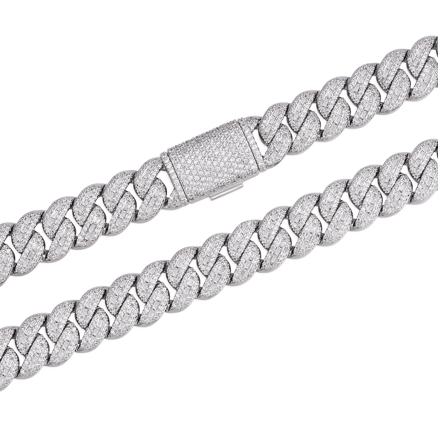 Fully Iced Out Baguette-cut VVS Moissanite Cuban Necklace (ALL SIZES)