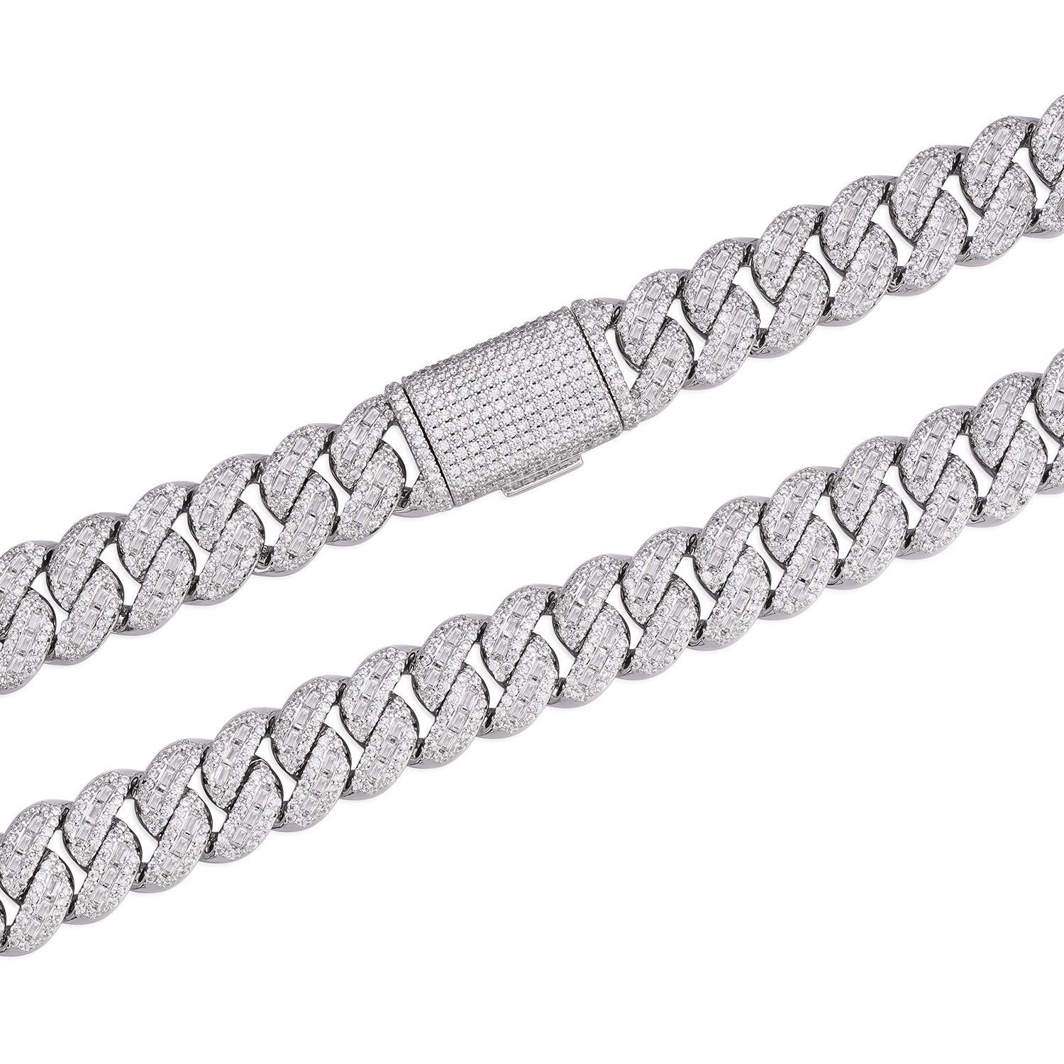 Fully Iced Out Baguette-cut VVS Moissanite Cuban Necklace (ALL SIZES)