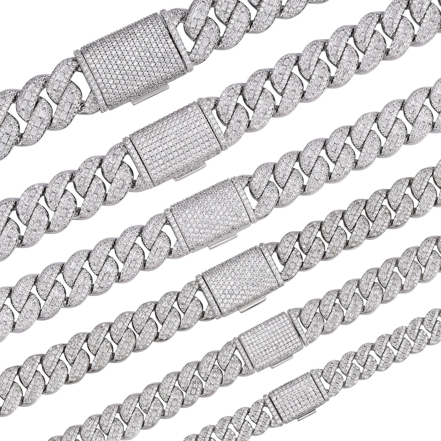 Fully Iced Out Baguette-cut VVS Moissanite Cuban Necklace (ALL SIZES)