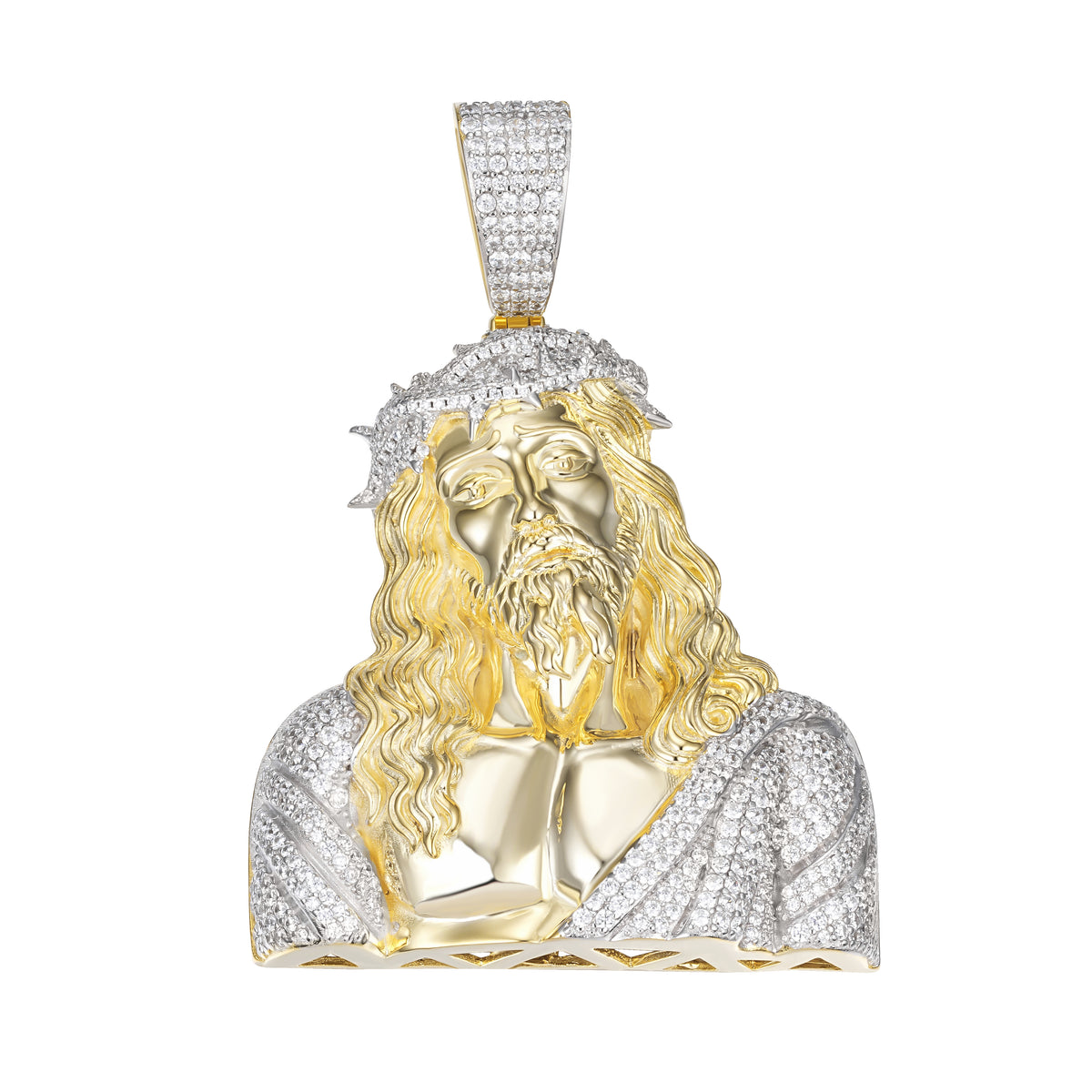 Golden Jesus Pendant  VVS Moissanite Crown of Thorns Design