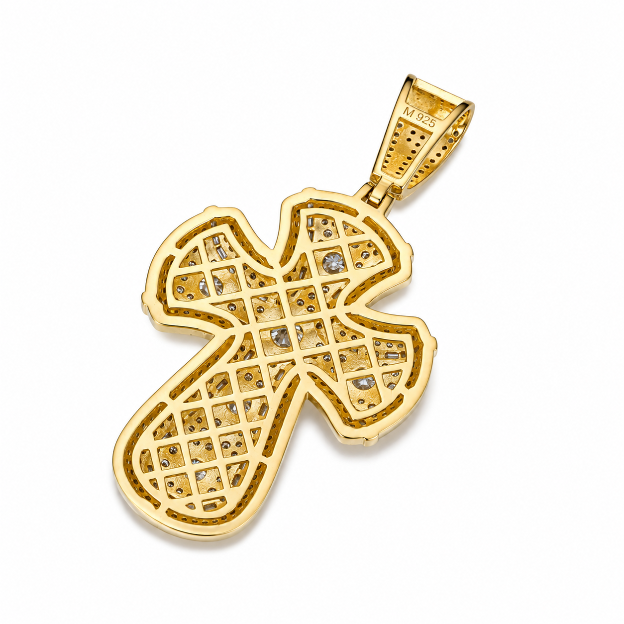 Baguette Iced Out Moissanite Cross Pendant | 14K Gold Plated Over 925 Sterling Silver