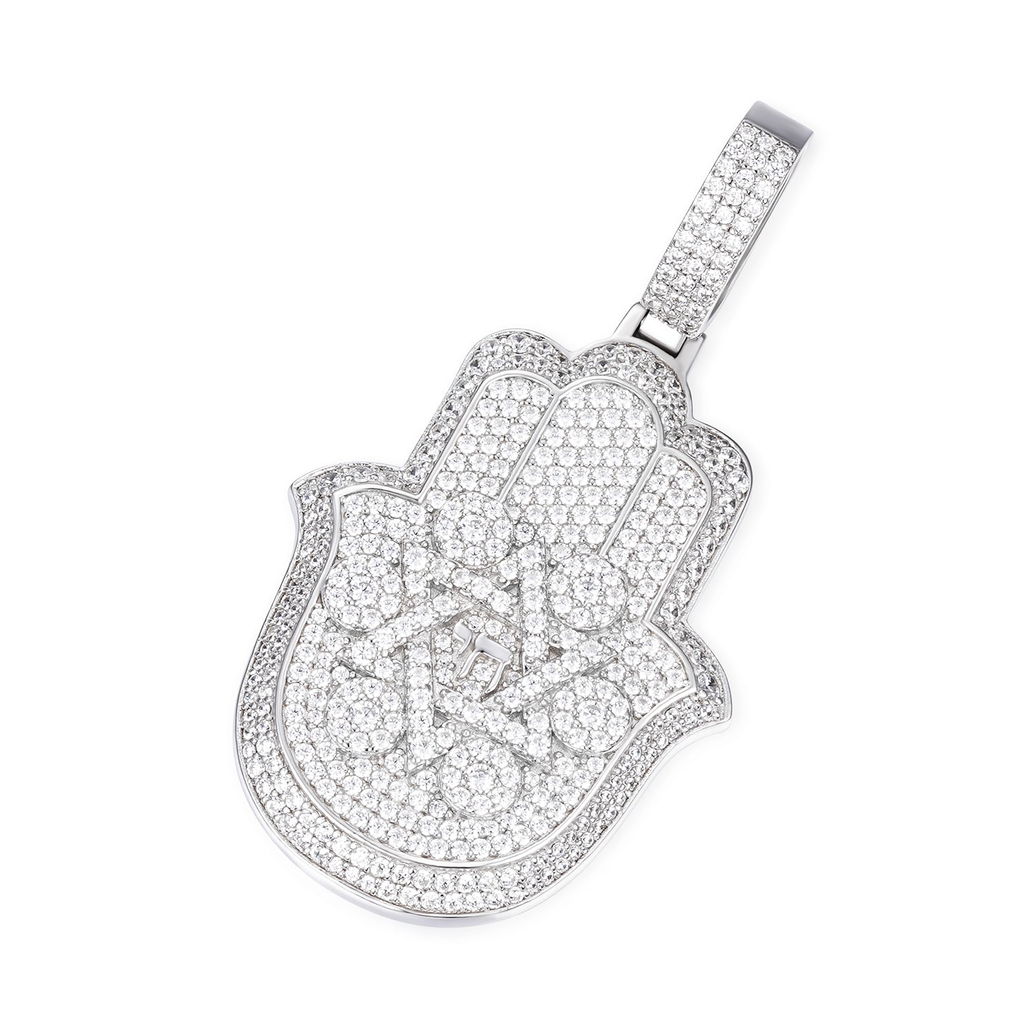 Hamsa Moissanite Pendant with Star of David and Hebrew Symbol