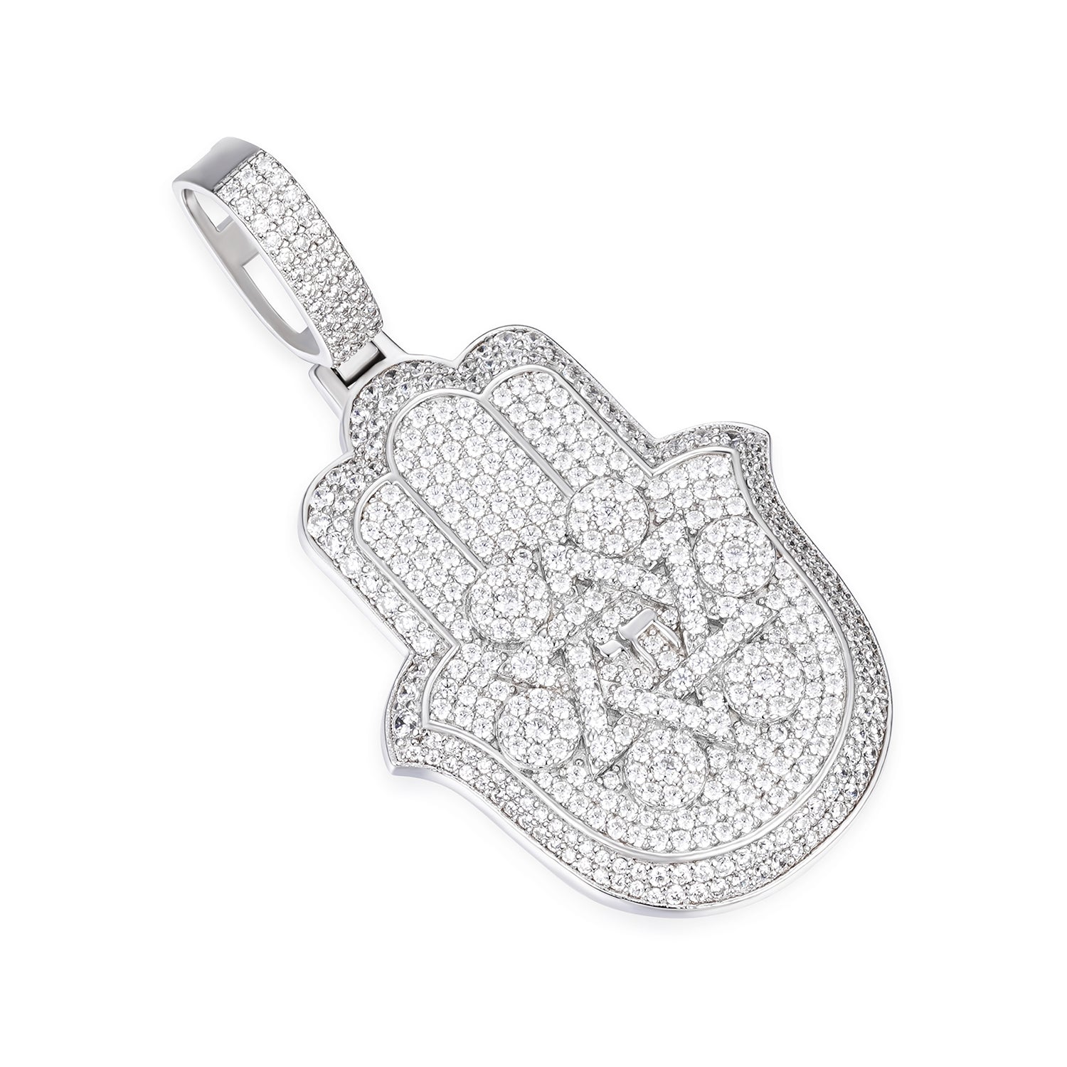 Hamsa Moissanite Pendant with Star of David and Hebrew Symbol