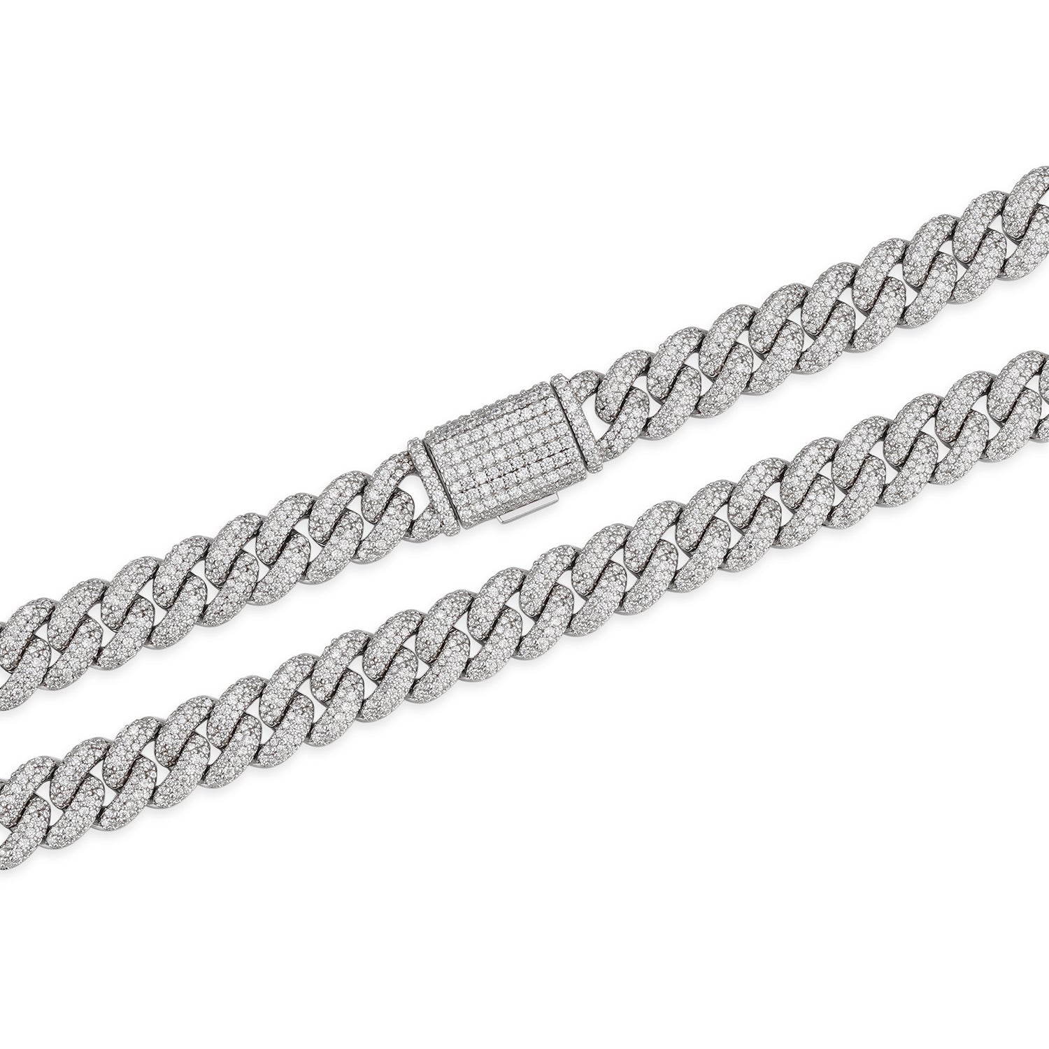 Iced-Out 10-20mm VVS Moissanite Cuban Link Chain with Precision Prong Setting