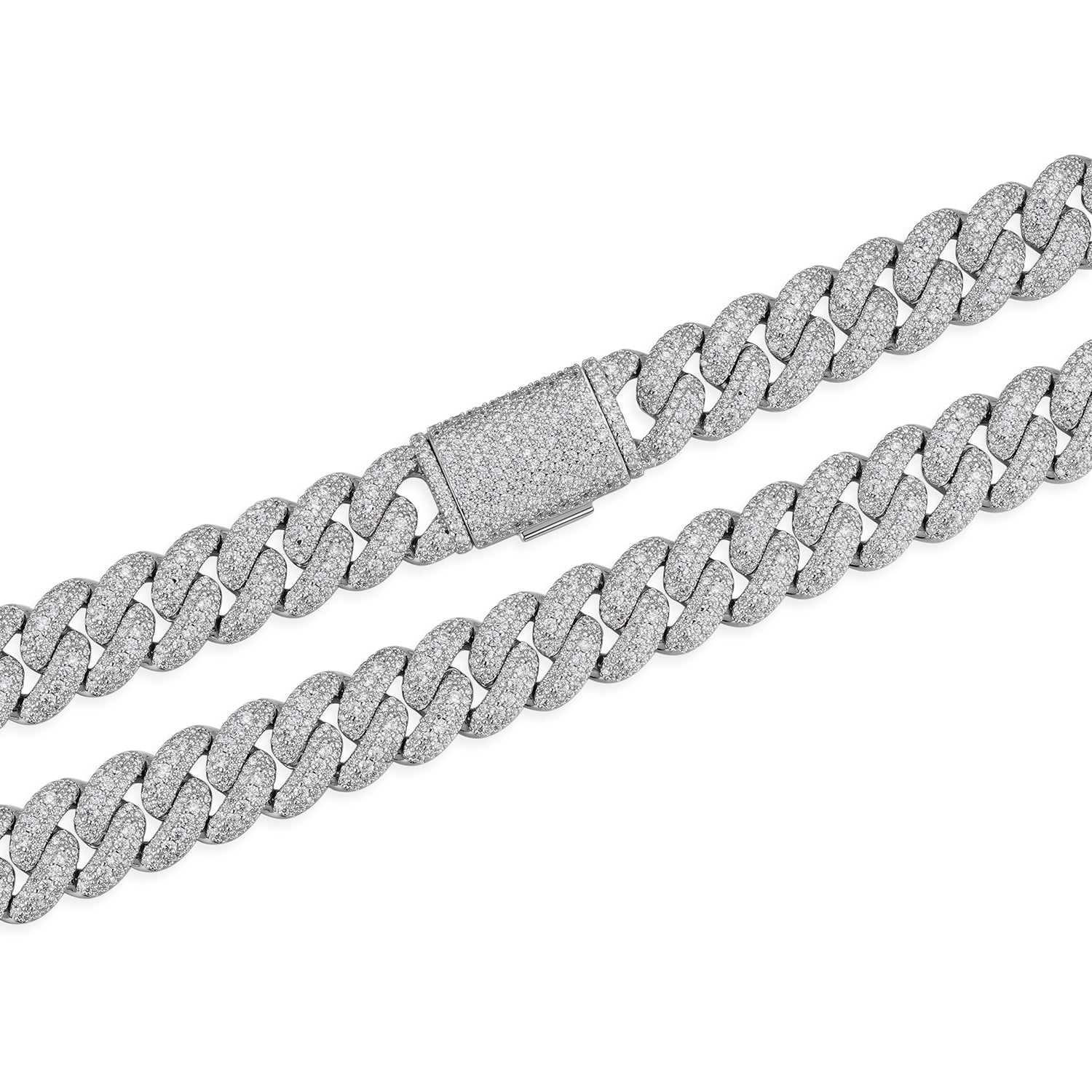 Iced-Out 10-20mm VVS Moissanite Cuban Link Chain with Precision Prong Setting