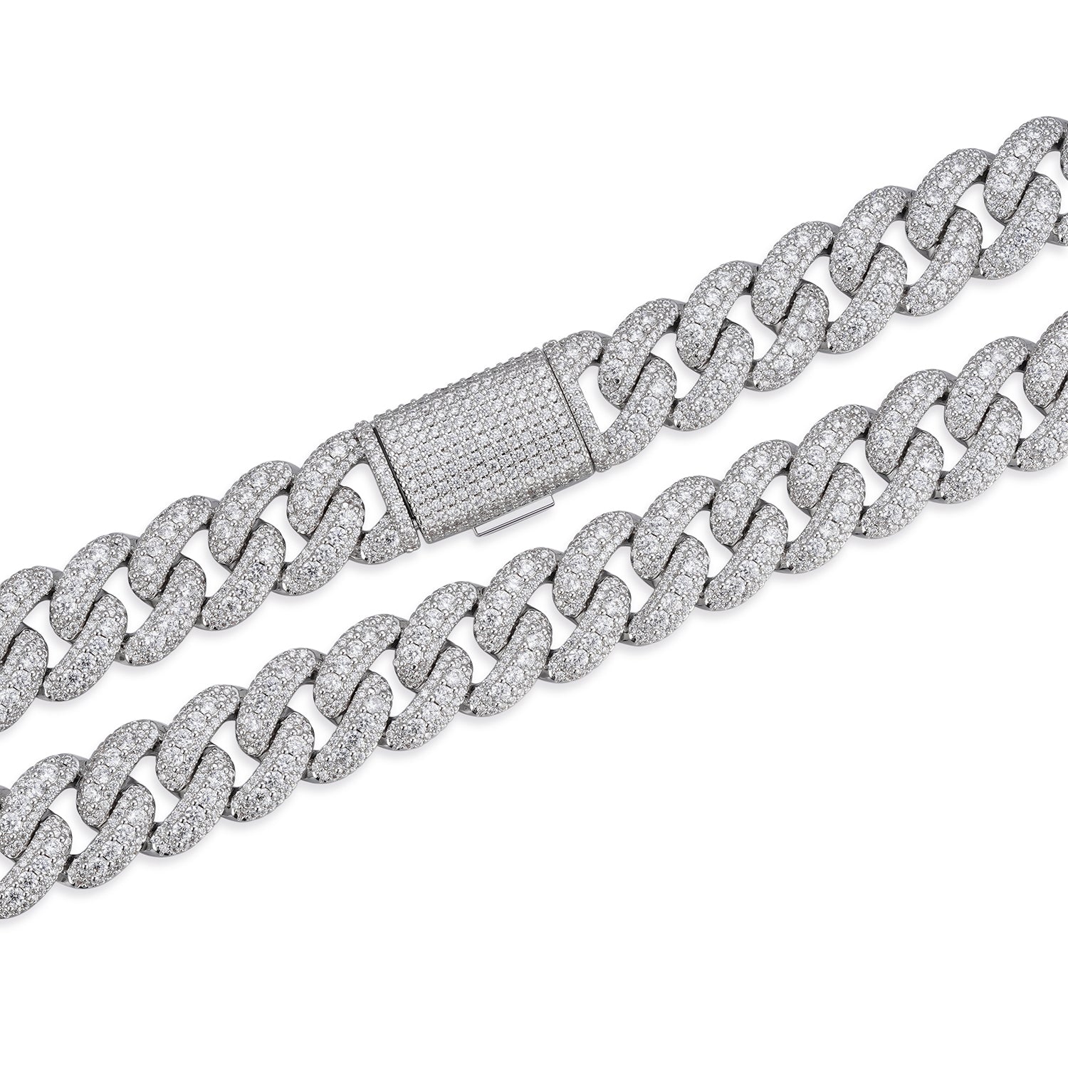 Iced-Out 10-20mm VVS Moissanite Cuban Link Chain with Precision Prong Setting