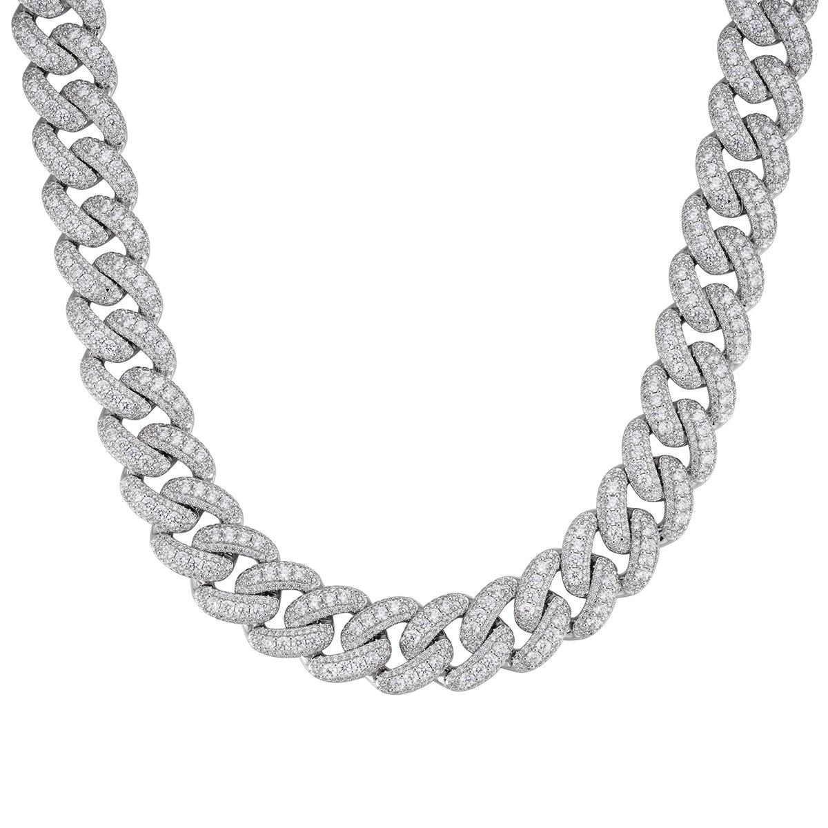Iced-Out 10-20mm VVS Moissanite Cuban Link Chain with Precision Prong Setting