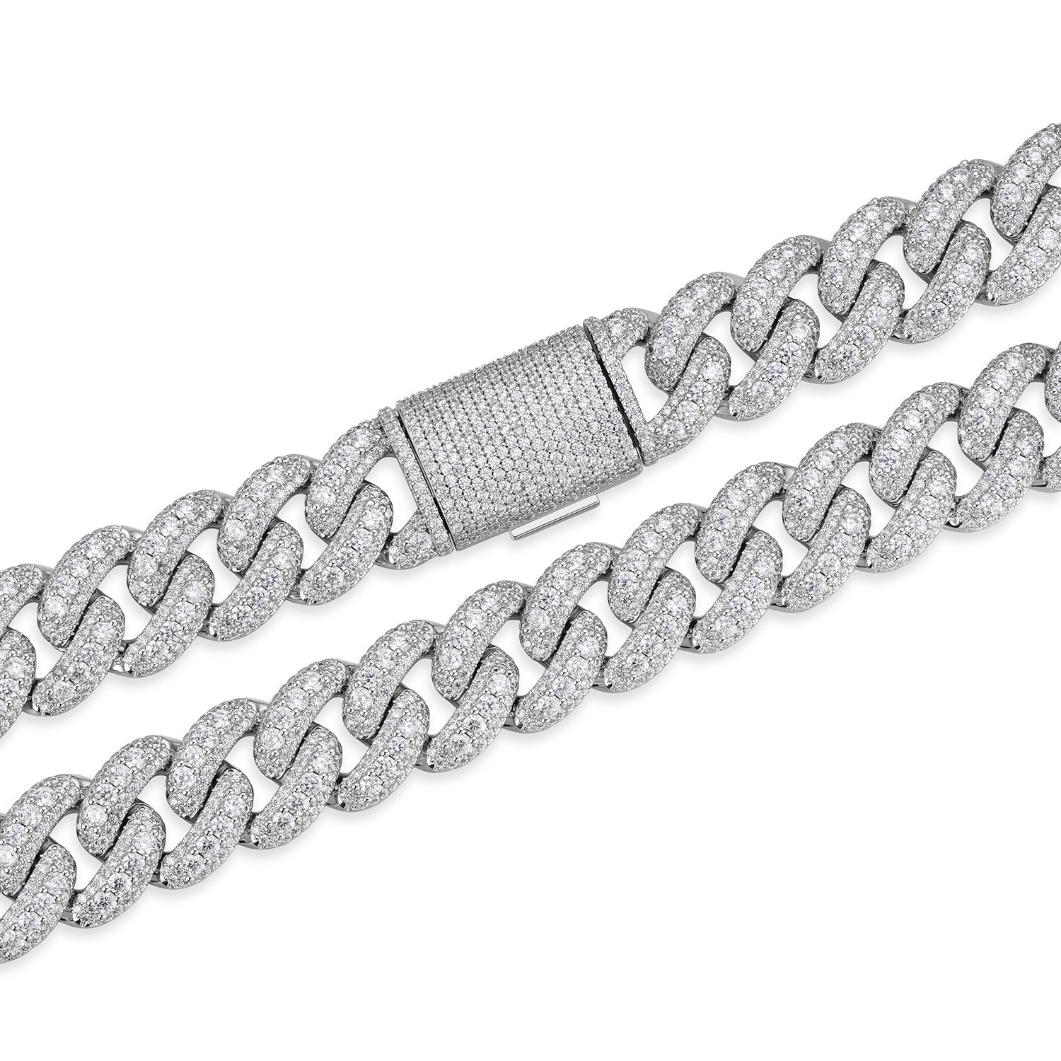 Iced-Out 10-20mm VVS Moissanite Cuban Link Chain with Precision Prong Setting