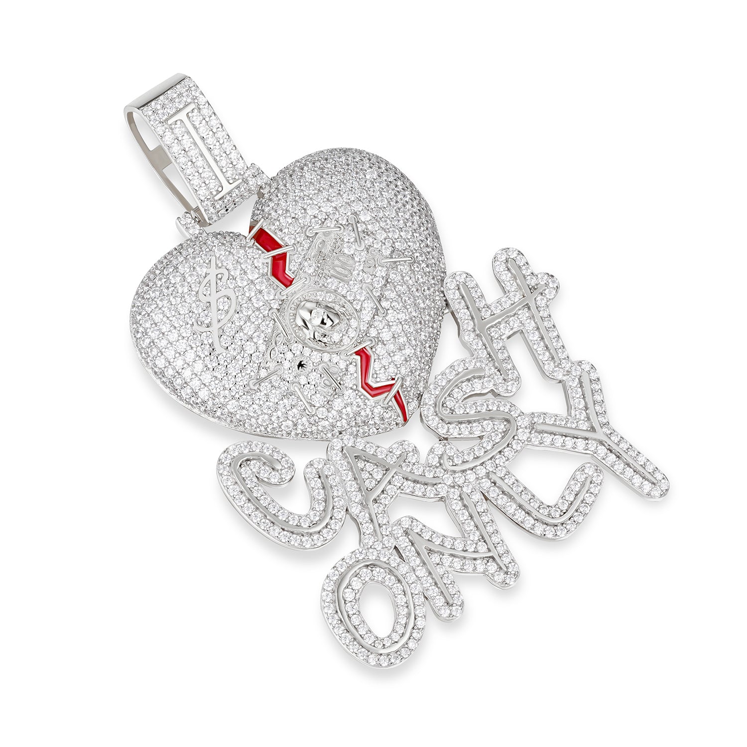 Iced-Out Broken Heart 'Cash Only' Pendant with Moissanite