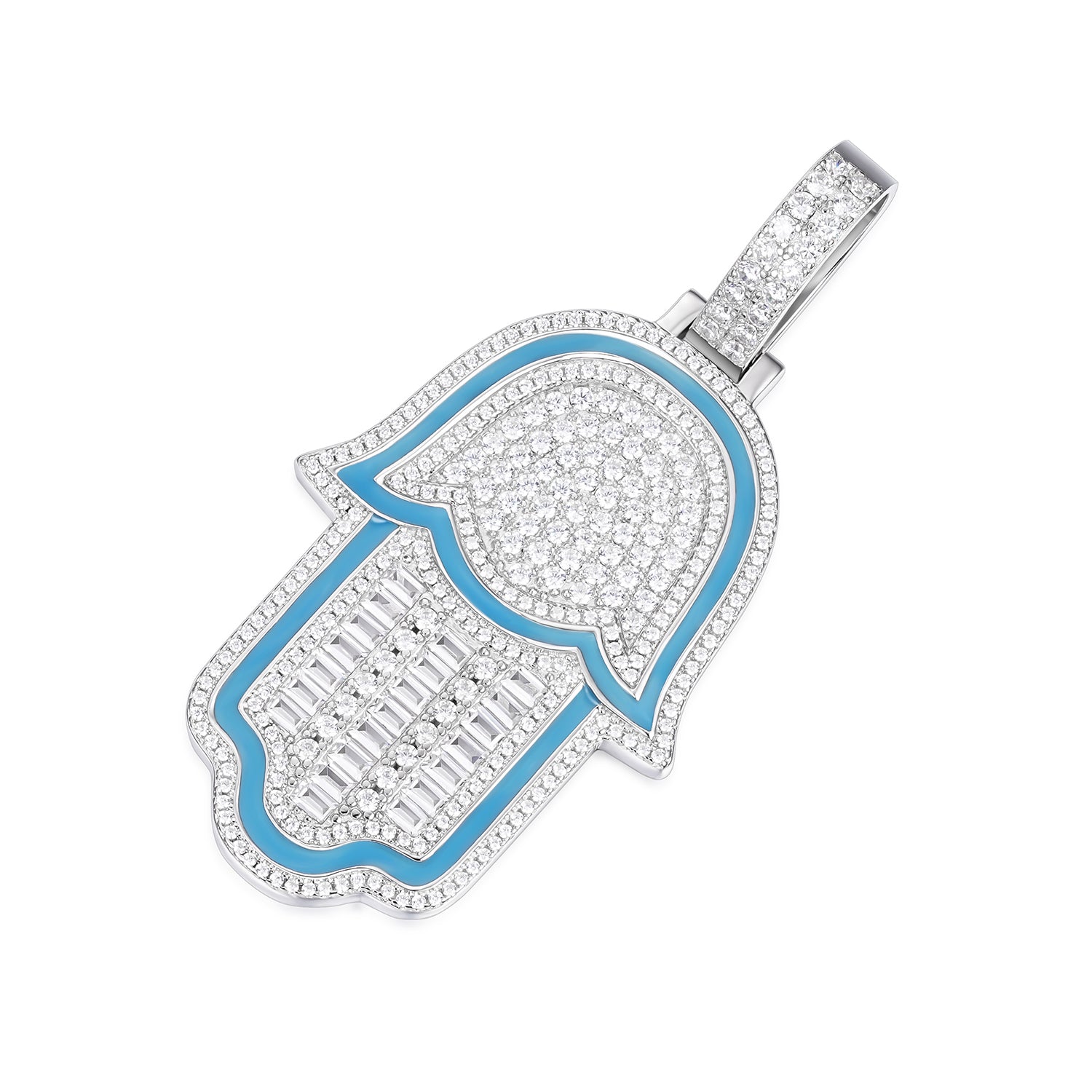 Iced-Out Hamsa Hand Pendant in Two-Tone Design