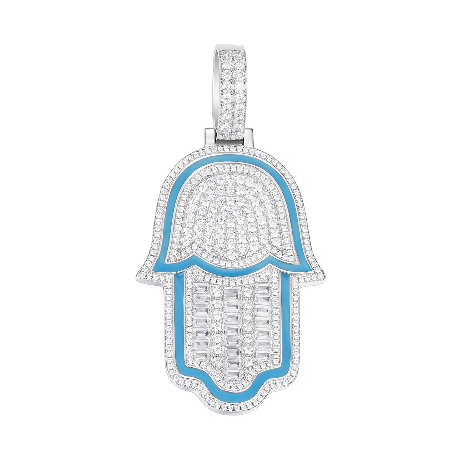 Iced-Out Hamsa Hand Pendant in Two-Tone Design