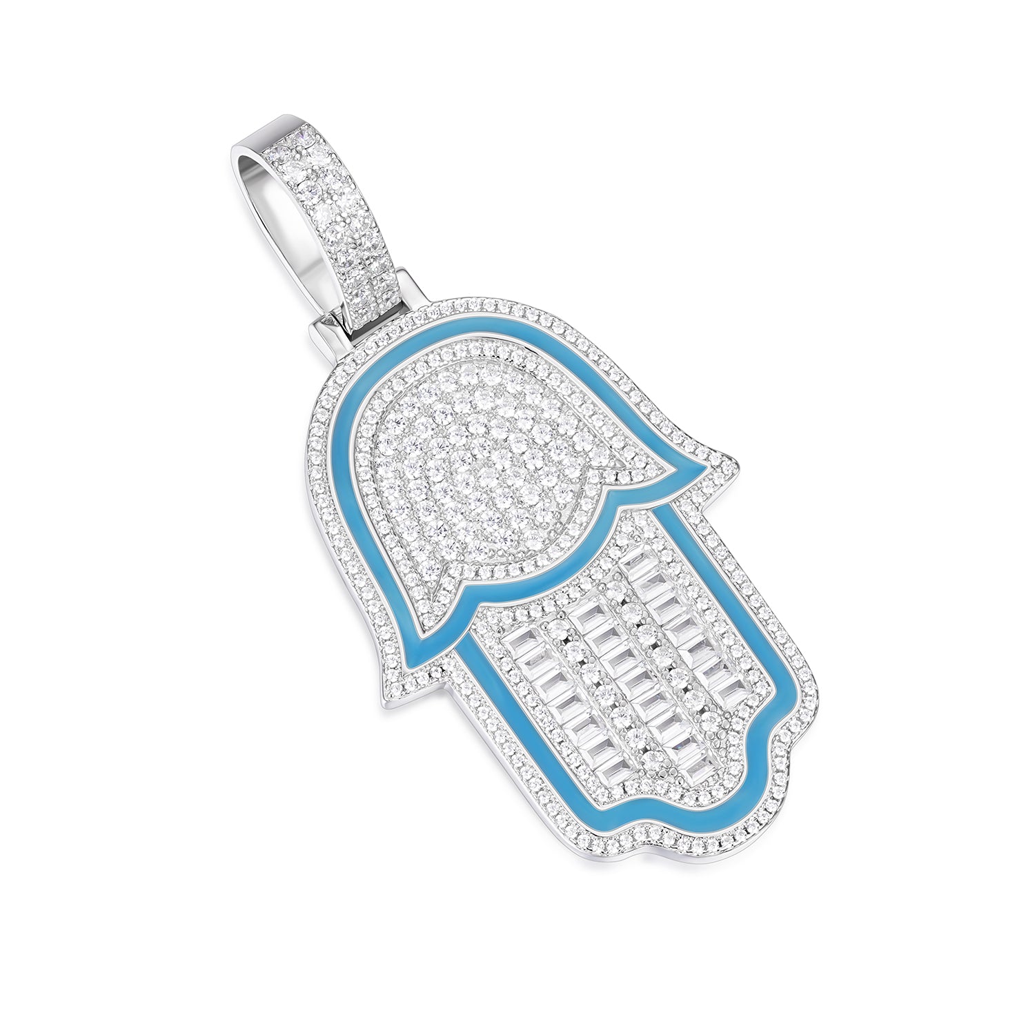 Iced-Out Hamsa Hand Pendant in Two-Tone Design