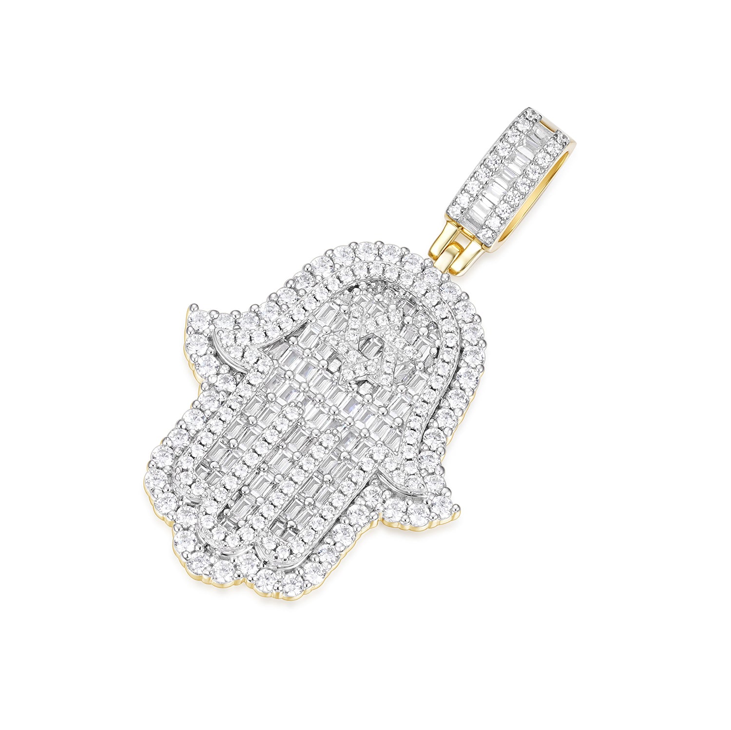 Iced-Out Hamsa Pendant with VVS Moissanite and Star of David