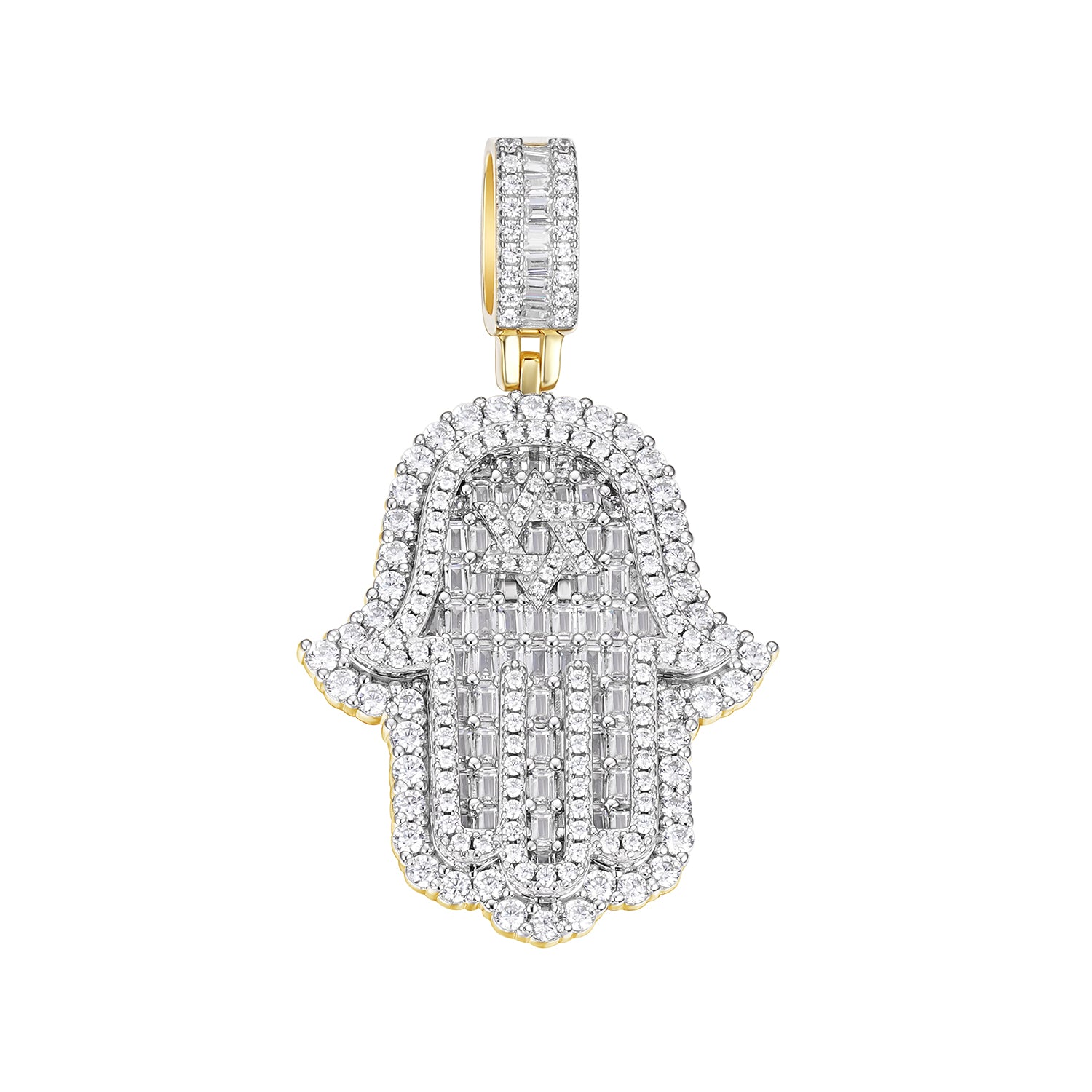 Iced-Out Hamsa Pendant with VVS Moissanite and Star of David