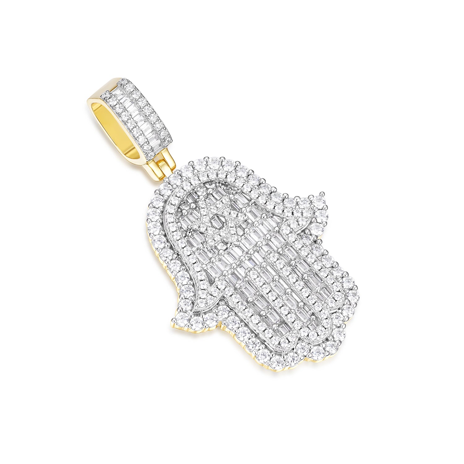 Iced-Out Hamsa Pendant with VVS Moissanite and Star of David