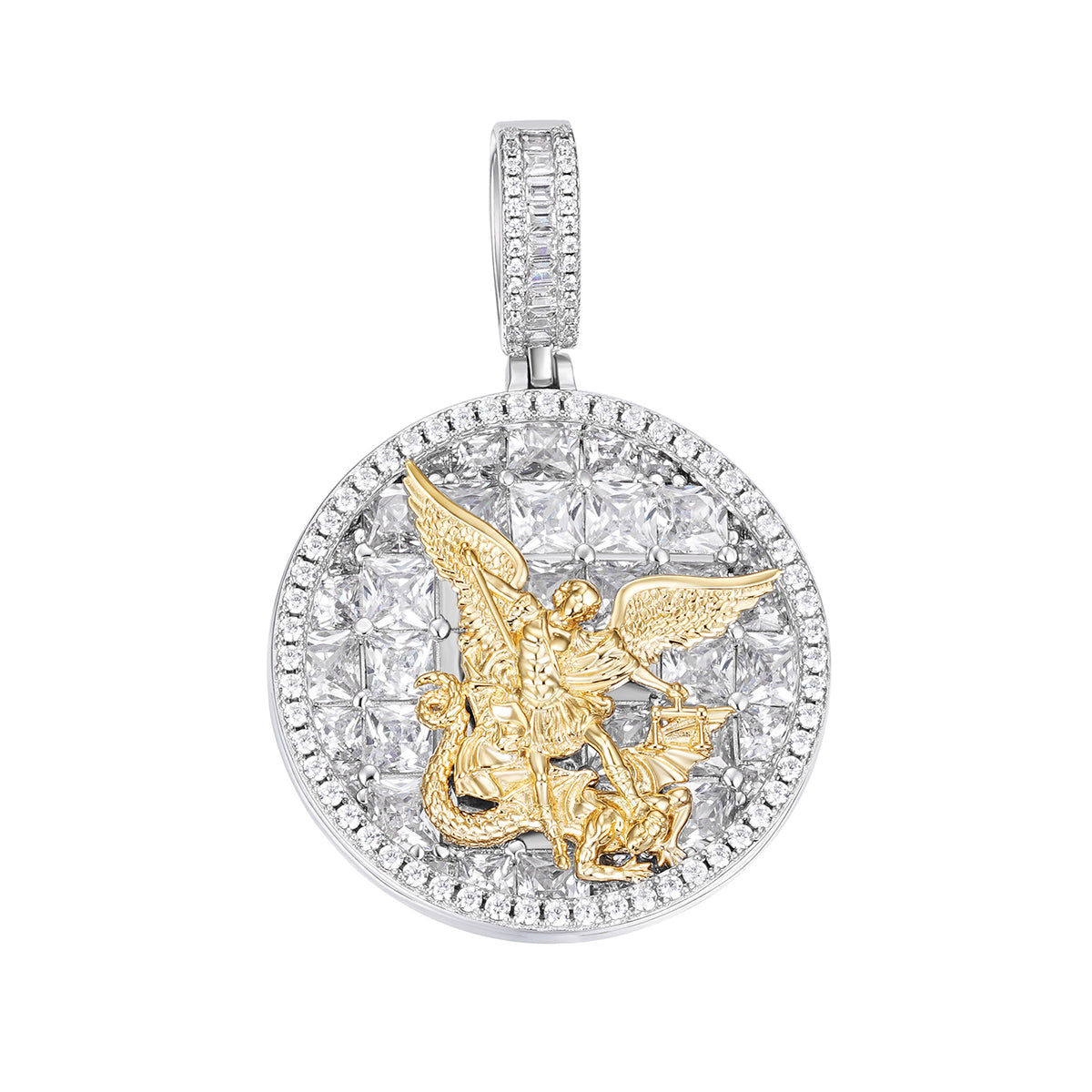 Iced-Out Round Angel Pendant Featuring Moissanite Stones