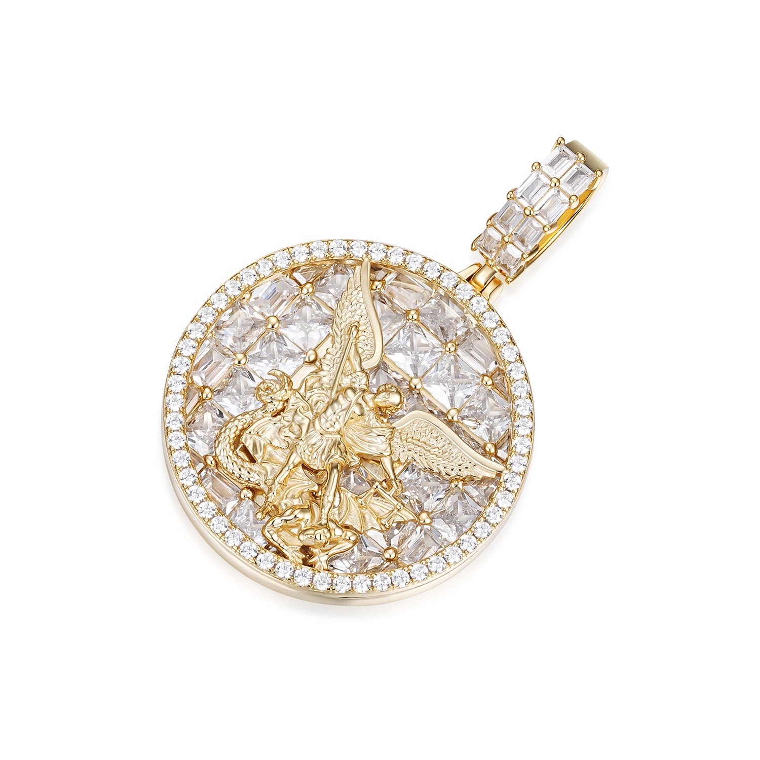 Iced-Out Round Angel Pendant Featuring Moissanite Stones