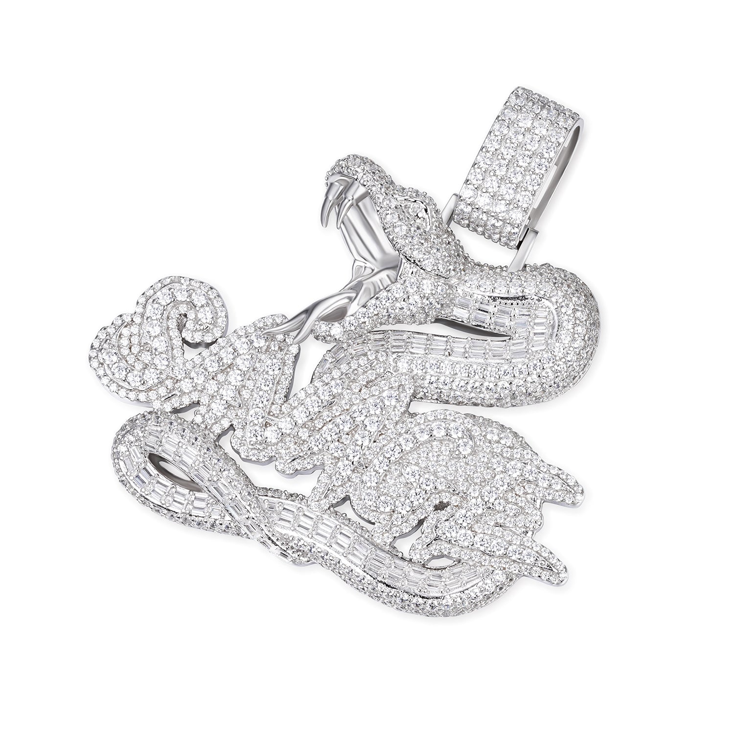 Iced-Out Snake and Savage Text Pendant with Moissanite