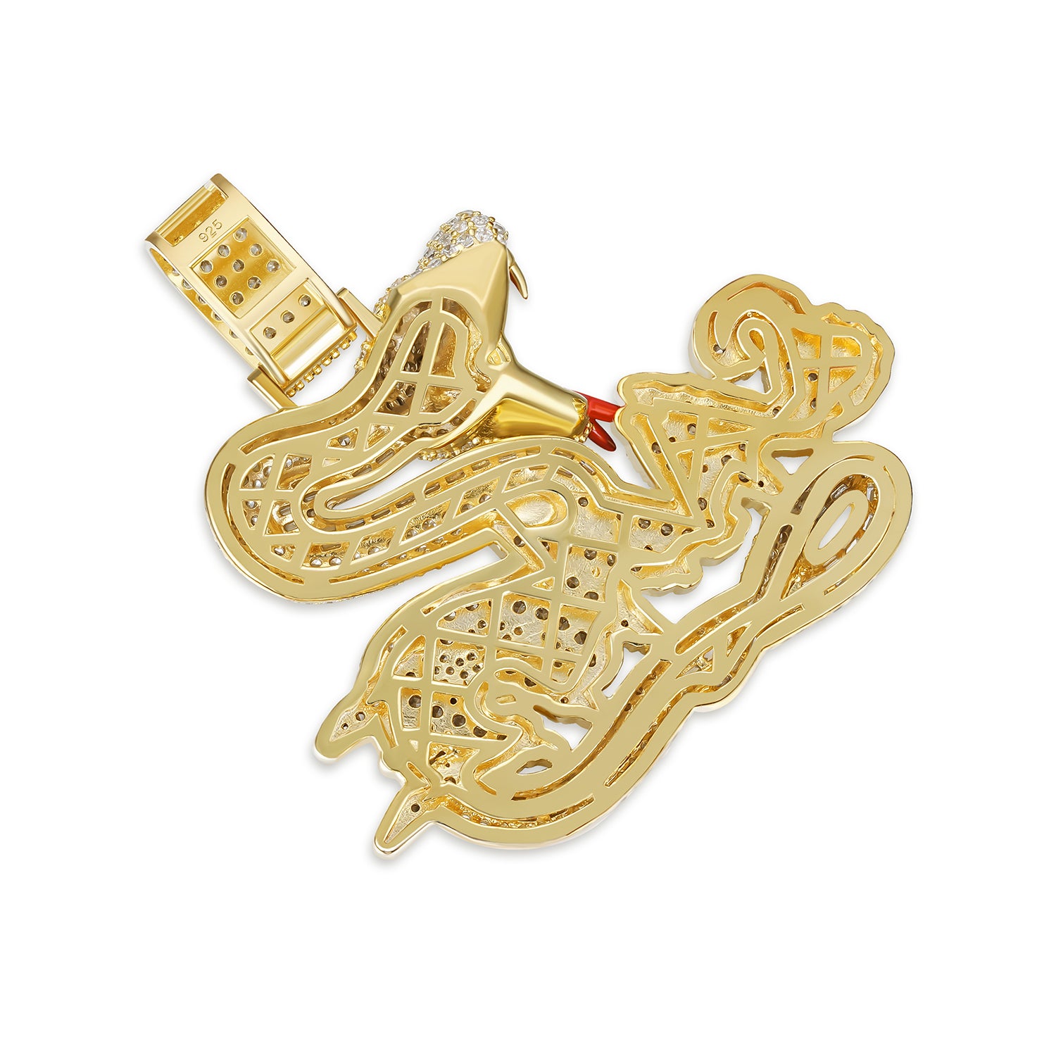 Iced-Out Snake and Savage Text Pendant with Moissanite