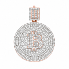 Iced Out Bitcoin Moissanite Pendant  14K Gold Plated Over 925 Sterling Silver