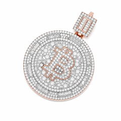Iced Out Bitcoin Moissanite Pendant  14K Gold Plated Over 925 Sterling Silver