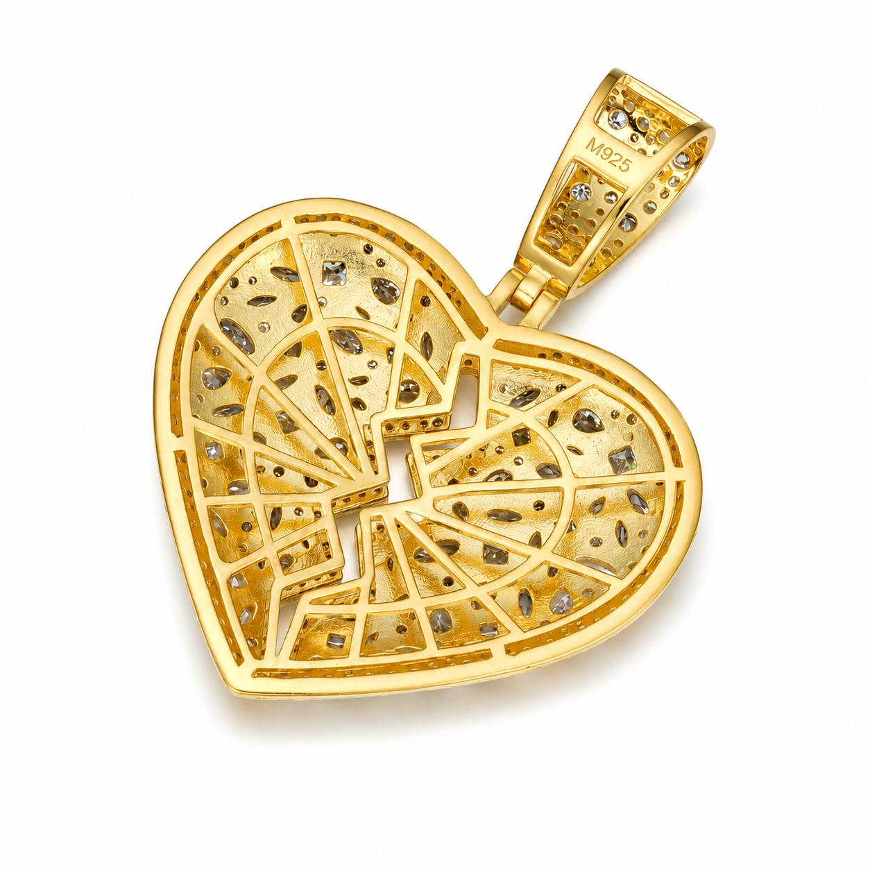 Iced Out Broken Heart Moissanite Pendant | 14K Gold Plated Over 925 Sterling Silver