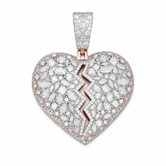 Iced Out Broken Heart Moissanite Pendant | 14K Gold Plated Over 925 Sterling Silver