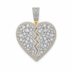 Iced Out Broken Heart Moissanite Pendant | 14K Gold Plated Over 925 Sterling Silver