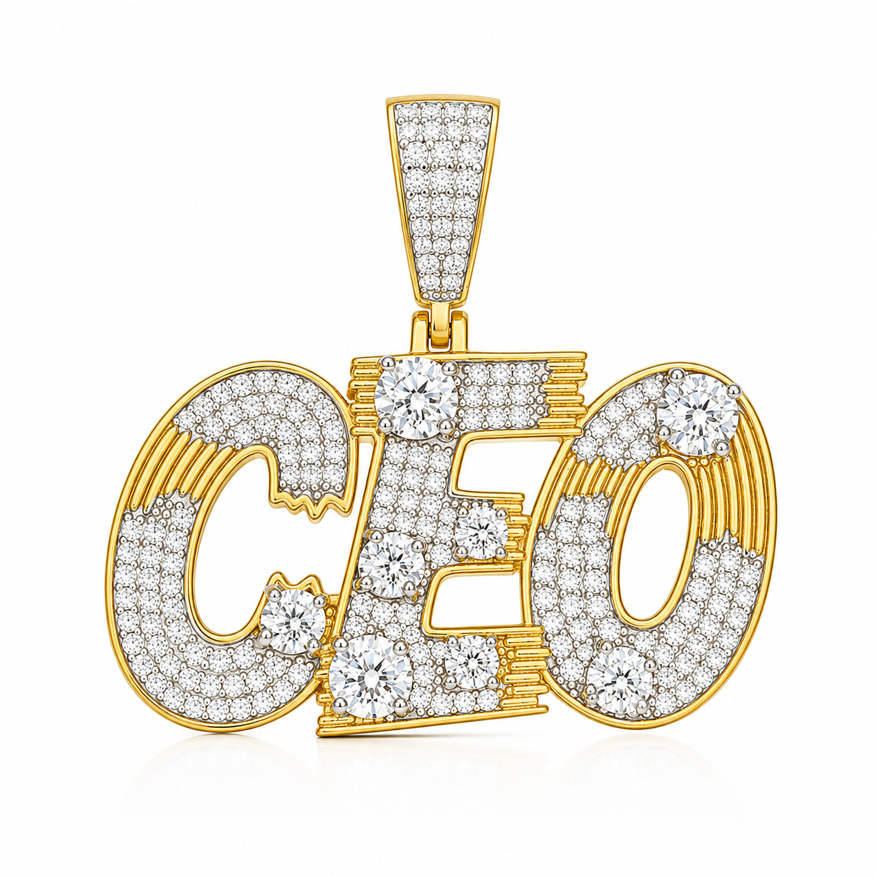 Iced Out CEO Moissanite Pendant | 14K Gold Plated Over 925 Sterling Silver