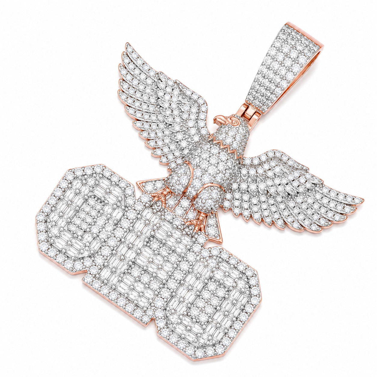 Iced Out Eagle CEO Moissanite Pendant | 14K Gold Plated Over 925 Sterling Silver