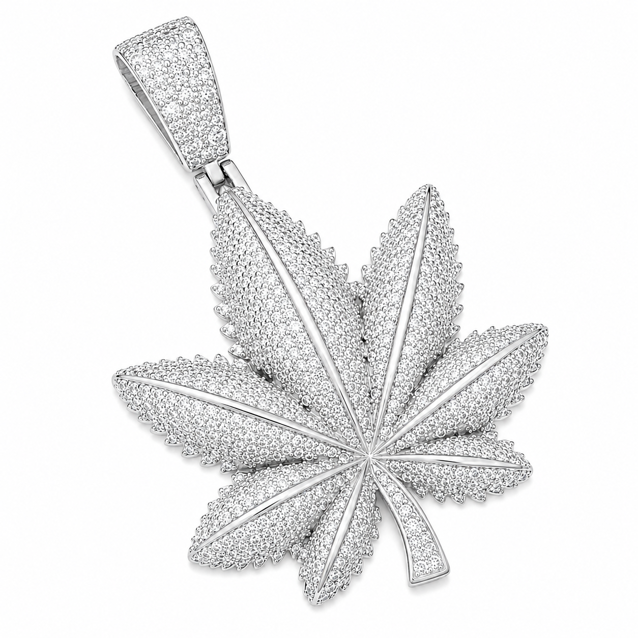 Iced Out Moissanite Cannabis Leaf Pendant  14K Gold Plated Over 925 Sterling Silver