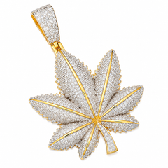 Iced Out Moissanite Cannabis Leaf Pendant  14K Gold Plated Over 925 Sterling Silver