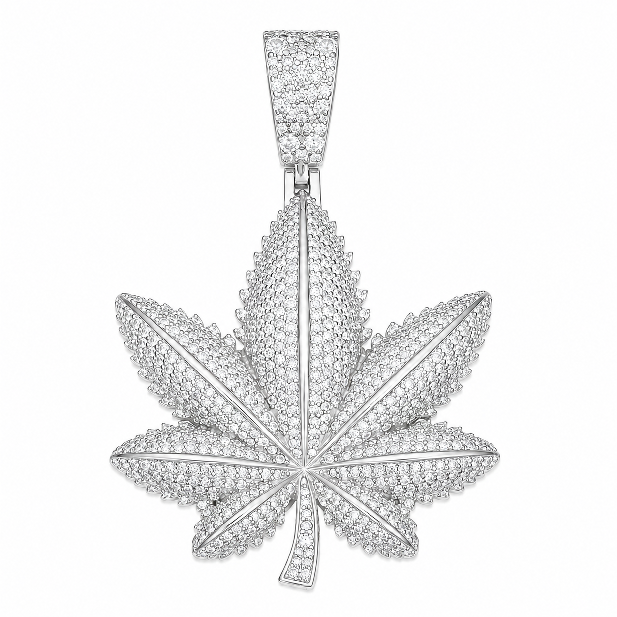 Iced Out Moissanite Cannabis Leaf Pendant  14K Gold Plated Over 925 Sterling Silver