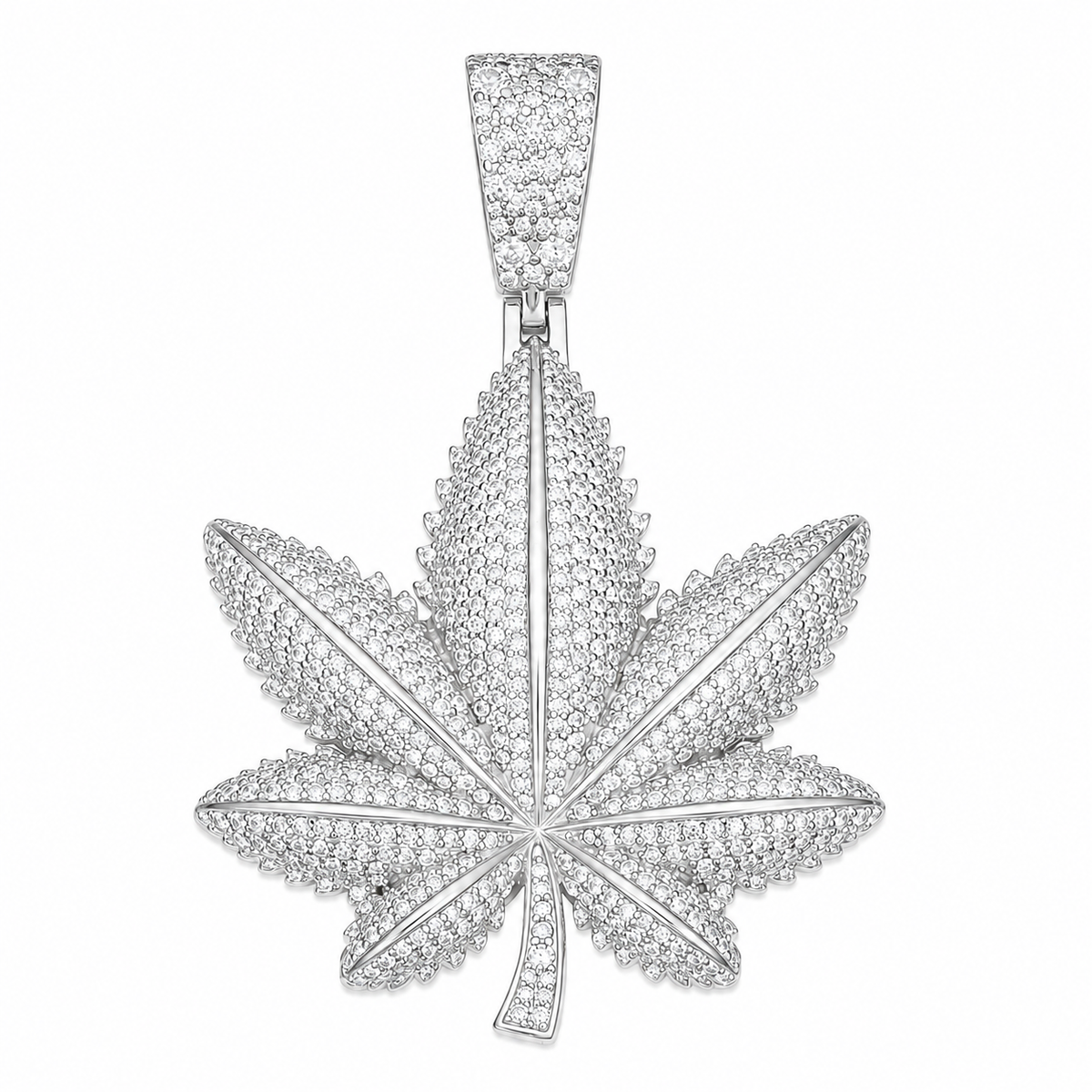 Iced Out Moissanite Cannabis Leaf Pendant  14K Gold Plated Over 925 Sterling Silver