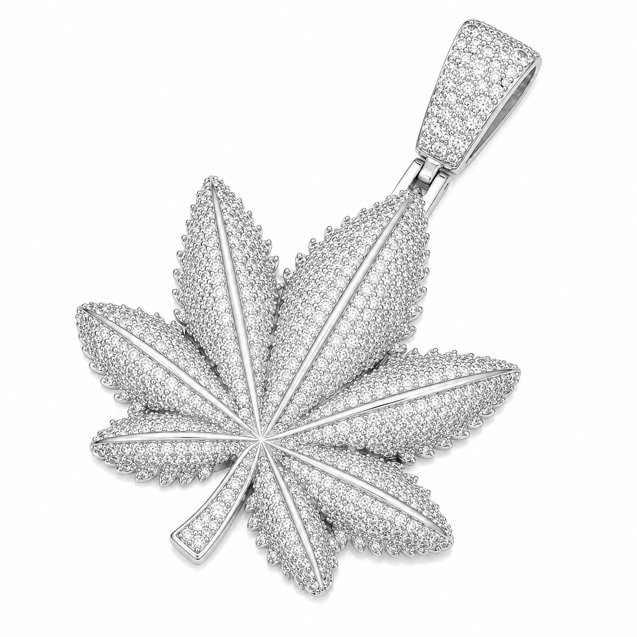 Iced Out Moissanite Cannabis Leaf Pendant  14K Gold Plated Over 925 Sterling Silver