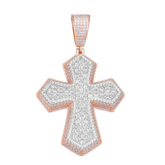 Iced Out Moissanite Cross Pendant – Two Tone Rose Gold & Silver Hip Hop Jewelry | UIU Jewelry