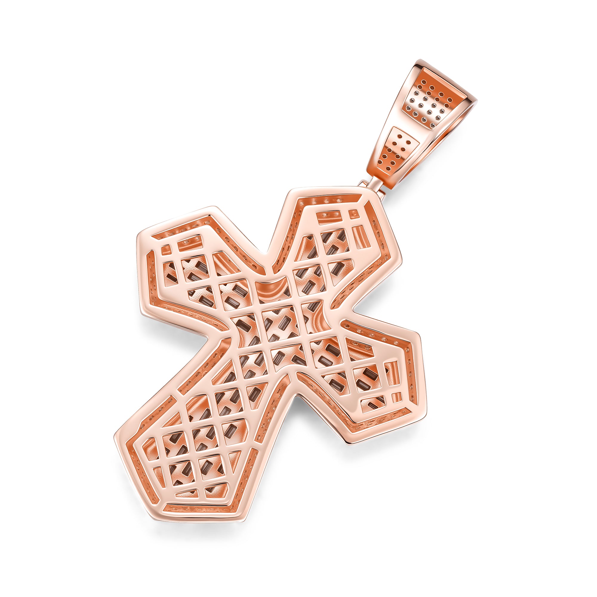 Iced Out Moissanite Cross Pendant – Two Tone Rose Gold & Silver Hip Hop Jewelry | UIU Jewelry