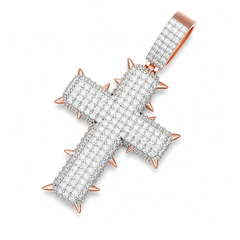 Iced Out Spiked Moissanite Cross Pendant  14K Gold Plated Over 925 Sterling Silver
