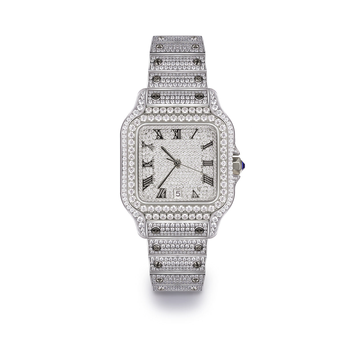 Iced Out Square Two Tone  Moissanite 14K Gold Plated Stainless Steel  Watch