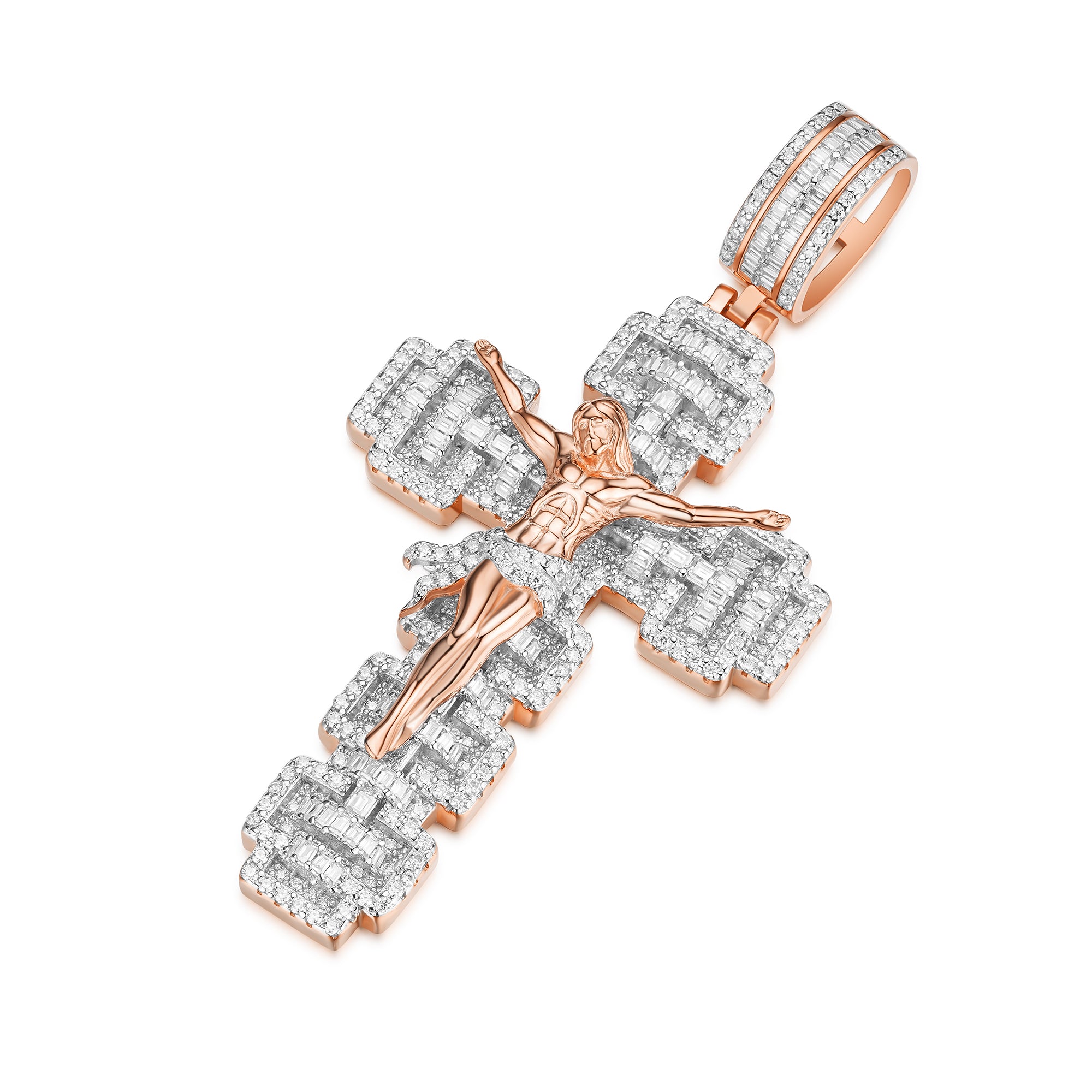 Jesus Piece Cross Pendant – Two-Tone Gold and Silver Iced Out Moissanite Charm | UIU Jewelry