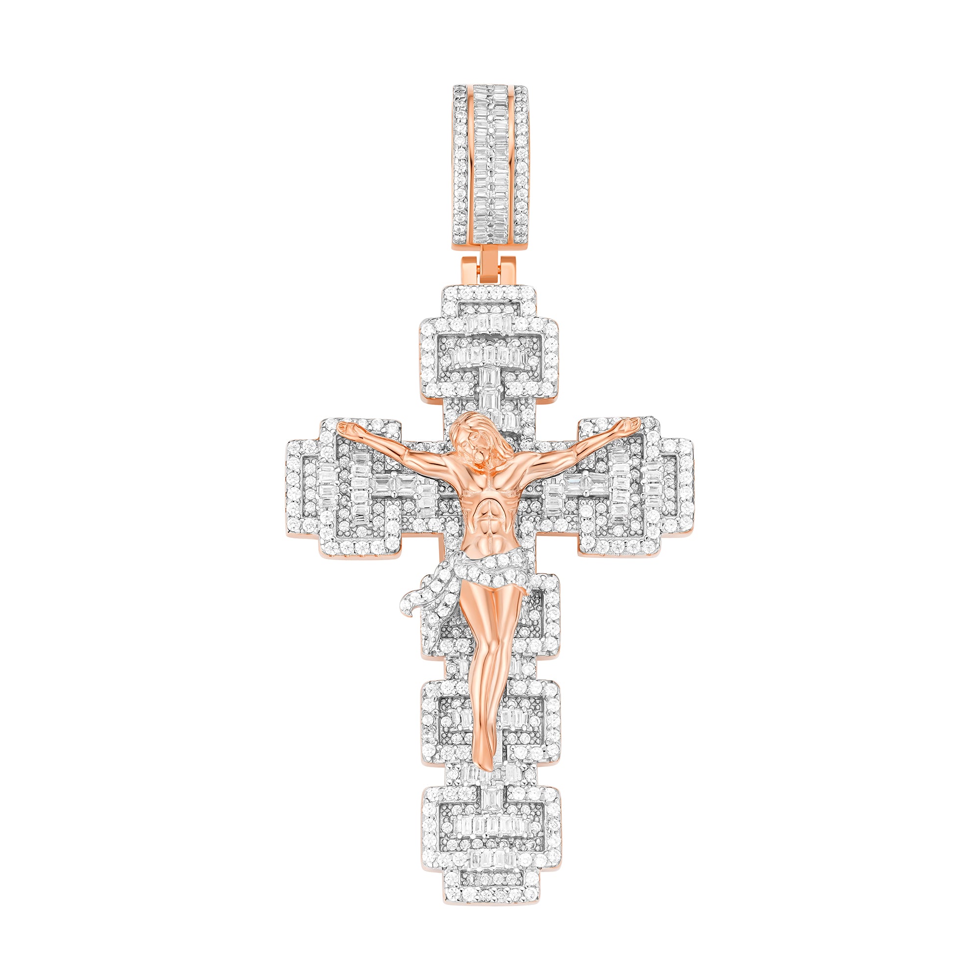 Jesus Piece Cross Pendant – Two-Tone Gold and Silver Iced Out Moissanite Charm | UIU Jewelry
