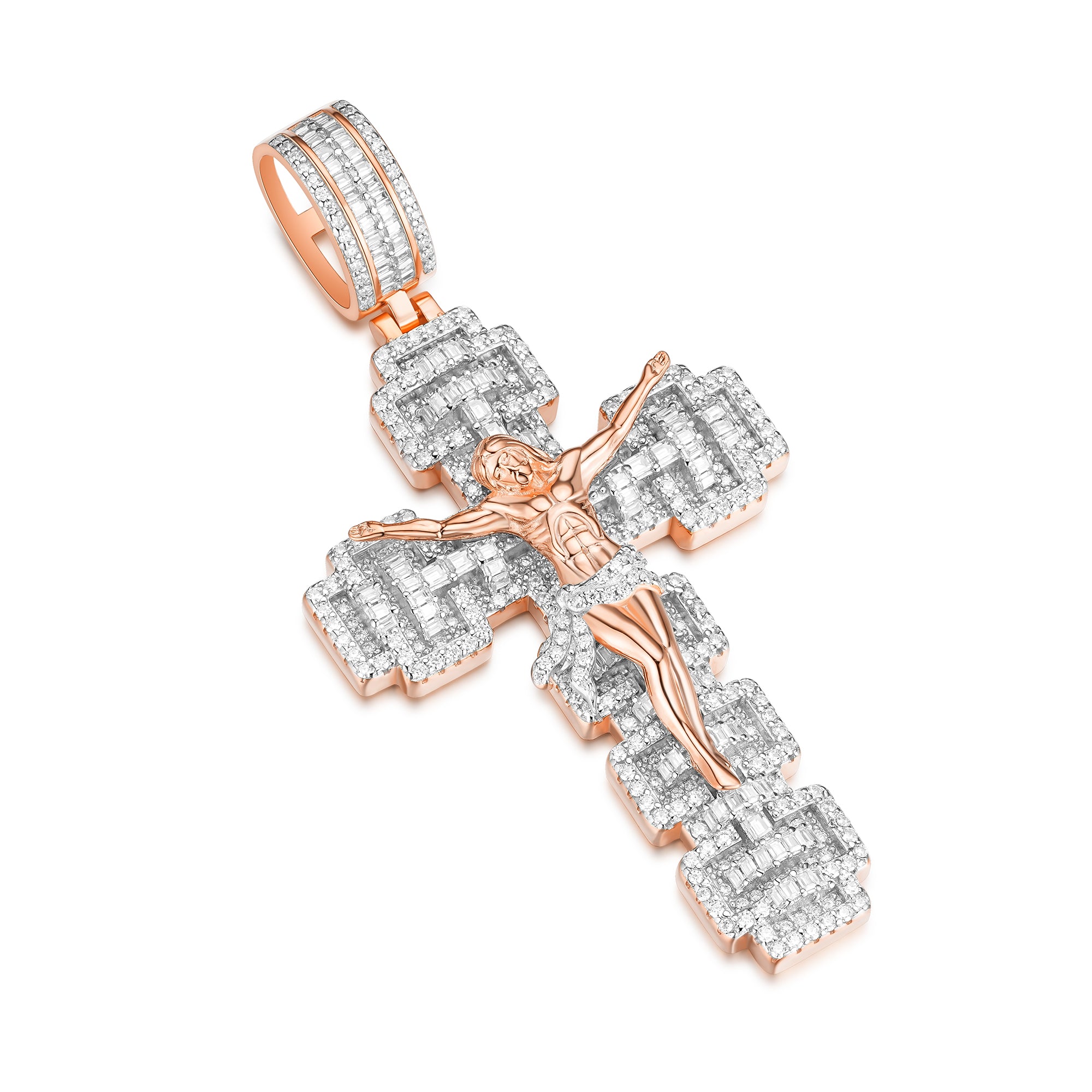Jesus Piece Cross Pendant – Two-Tone Gold and Silver Iced Out Moissanite Charm | UIU Jewelry