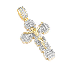 Jesus Piece Cross Pendant – Two-Tone Gold and Silver Iced Out Moissanite Charm | UIU Jewelry